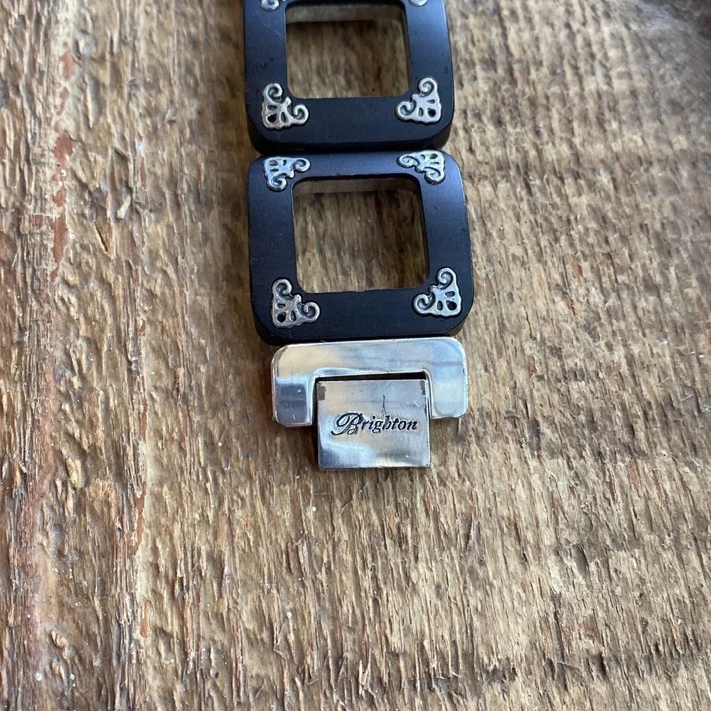 BRIGHTON Bellerive silver and wood etched square‎ chunky link watch